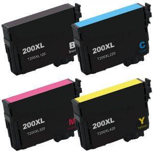 Epson 200XL Ink Cartridges (Replacement) - High Yield - Combo Pack of 4 - (1x Black, 1x Cyan, 1x Magenta, 1x Yellow)