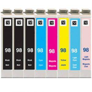 Epson 98 Ink Cartridges (Replacement) Combo Pack of 8 - High Yield - (3x Black, 1x Cyan, 1x Magenta, 1x Yellow, 1x Light Cyan, 1x Light Magenta)