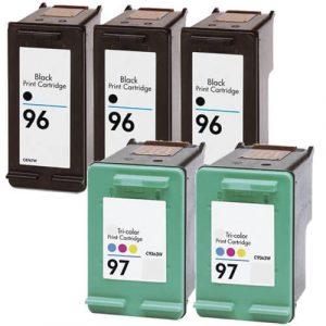 HP 96 / C8767WN Black & HP 97 / C9363WN Color (5-pack) Replacement Ink Cartridges (3x Black, 2x Color)