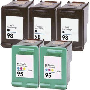 HP 98 / C9364WN Black & HP 95 / C8766WN Color (5-pack) Replacement Ink Cartridges (3x Black, 2x Color)