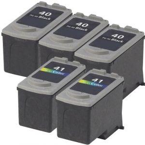 Replacement Canon Ink Cartridges 40 and 41 Combo Pack of 5 - PG-40 Black & CL-41 Color (3x Black, 2x Color)