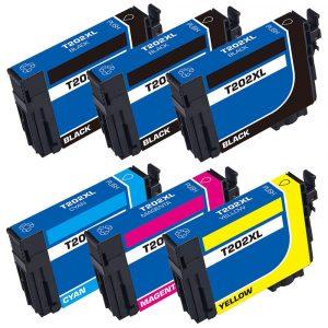 Replacement Epson 202XL Ink Cartridges Combo Pack 6 - T202XL High Yield - 3x Black, 1x Cyan, 1x Magenta, 1x Yellow