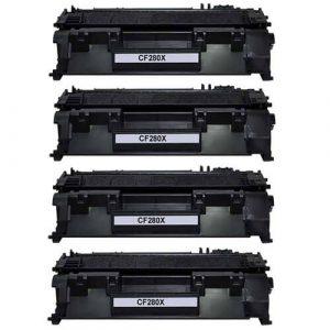 HP 80X / CF280X (4-pack) Replacement High Yield Black Laser Toner Cartridges