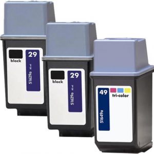 HP 29 / 51629A Black & HP 49 / 51649A Color (3-pack) Replacement Ink Cartridges (2x Black, 1x Color)